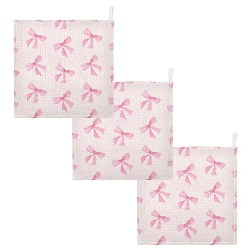 Burbuja Pink Bow Baby Washcloths - Muslin Cotton Soft Absorbent Baby Towel for Newborn Baby Sensitive Skin - Baby Essential Item, 12x12 in, 3 Pack