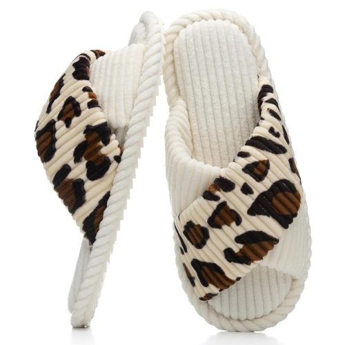 Slippers for Women Memory Foam House Bedroom Corduroy Crossbands Open Toe Slides Sandals Shoes Comfy Trendy Gift for womens Anti-Skid sole