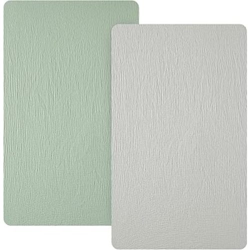 david's kids Muslin Mini Crib Sheets, 2 Pack Cotton Pack N Play Sheets for Boys Girls Neutral, Soft Breathable Baby Sheets Fit Pack N Play, Playard and Mini Crib Mattresses, Light Gray & Sage Green