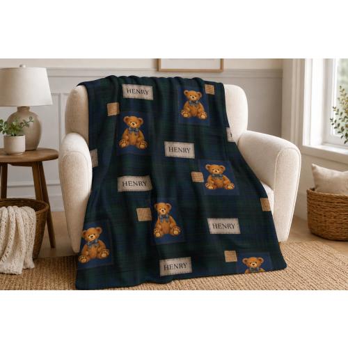 Polo Bear Blanket Preppy Bear Nursery Decor Plaid Name Blanket Polo Bear Nursery Blanket Decor Boy Vintage Polo Teddy Nursery Baby Gift