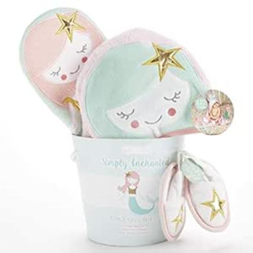 Baby Aspen Simply Enchanted Mermaid 4 Piece Bathtime Gift Set, ROBE, Pink/Mint/Gold/White, 0-6 Months : Baby