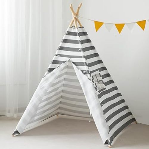 Teepee Tent for Kids Play Tent Without Mat Kids Play Tent Indoor for Toddlers Toy Play Teepee Gift 59“x47”x 47“(Grey Stripe)
