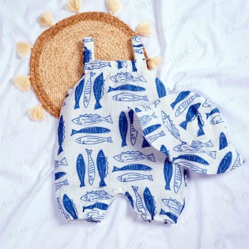 Baby Blue Fishes Romper with Hat – MiniOlie
