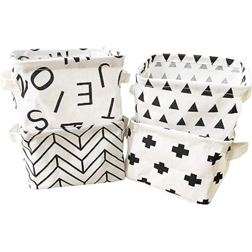 KRLIFCSL Storage Bins Foldable Geometric Storage Basket for Nursery, Kids Toys, Makeup, Small Items, Desktop Organization, Set of 4 (Black&White)