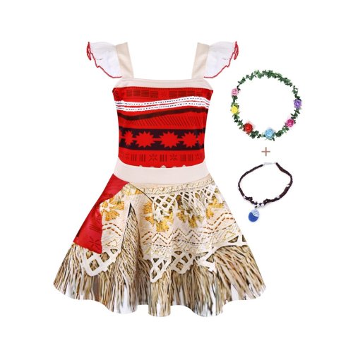 Jurebecia Moana Princess Dress with Accessories for Girls, Toddler 7-8 Years, Red/White