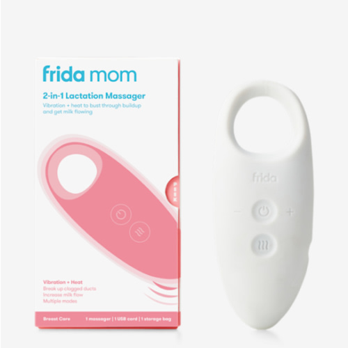 Frida Mom 2-in-1 Lactation Massager, Multiple Modes of Heat + Vibration for Clogged Milk Ducts, Increase Milk Flow, Breast Engorgement - USB Cord Included, White