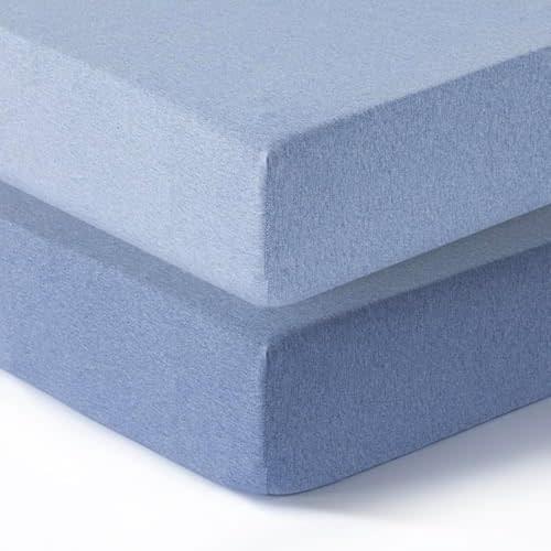 Dreamology Standard Crib Sheets Fitted, 2 Pack, Cotton Crib Sheet, Soft, Crib Sheet Boys, Girls, Neutral Crib Sheets, Toddler Bed Sheets, 52x28 Crib Mattress Sheet | Denim Blue,Sky Blue