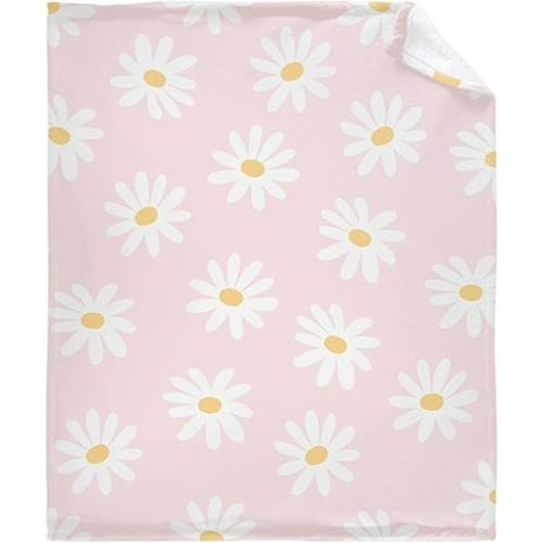 Daisy Flowers with Pink Fleece Throw Blanket Soft Lightweight Warm Fuzzy Blankets for Couch Sofa Bed Traveling 40x50 Inch for Kid