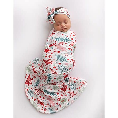 Giggle Angel Christmas Baby Receiving Blanket Swaddle Blanket Infant Wrap Set with Headband (Christmas 2)