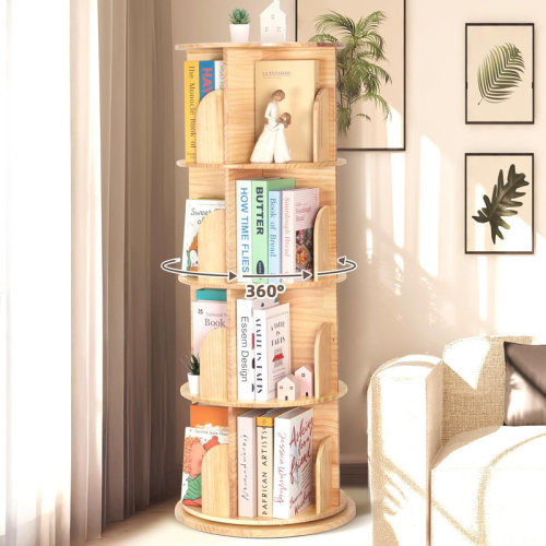 Isabelle & Max™ 360° Display 4 Tier Thick Solid Wood Rotating Bookshelf | Wayfair