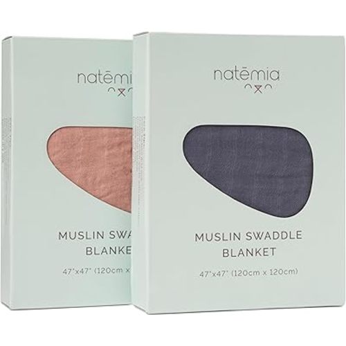 Natemia Baby Muslin Swaddle Blankets - Boy and Girl, Soft and Breathable for Newborns, Newborn Essentials, 47" x 47", 2-Pack