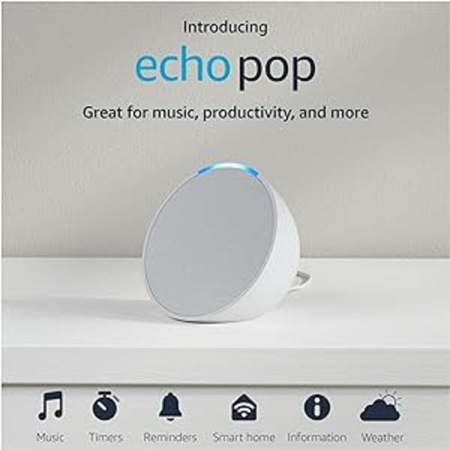 Introducing Echo Pop | Full sound compact Bluetooth smart speaker with hands-free Alexa voice control, alarms, and smart home | Glacier White - Device only
