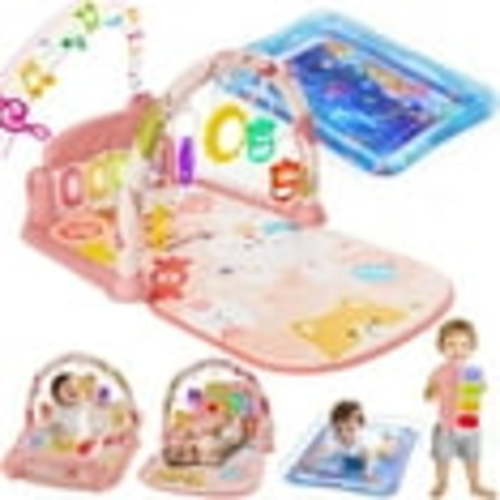 WonderStone Baby Gym Playmat for Infant,Tummy Time Water Mat with 5 Infant Sensory Baby Toys & Musical Piano Activity for 0-36 Months Boys Girls,Pink