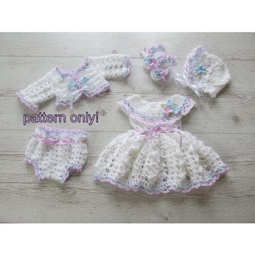 Crochet Baby Dress Pattern: Formal Outfit, Bonnet, Bolero (PDF Pattern)