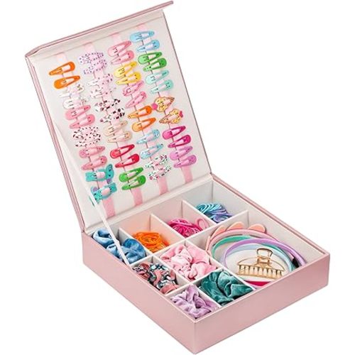 Girl's Hair Accessories Organizer, Hair Accessory Storage Box for Hair Clip, Headband, Scrunchie
