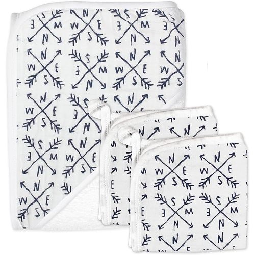 HonestBaby 3-Piece Hooded Towel and Washcloth Set Bath Gift for Infant Boys, Girls, Unisex Baby 100% Organic Cotton