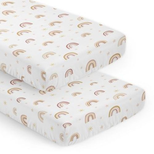 Sweet Jojo Designs Girl Fitted Crib Sheets Set Boho Rainbow Pink Yellow And Tan 2pc