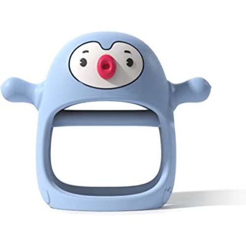Smily Mia Penguin Buddy Never Drop Silicone Baby Teething Toy for 0-6month Infants, Baby Chew Toys for Sucking Needs, Hand Pacifier for Breast Feeding Babies, Car Seat Toy for New Born,Light Blue