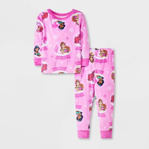 Toddler Girls' 2pc Snuggly Soft Disney Princess Snow Globe Pajama Set - Pink 2t