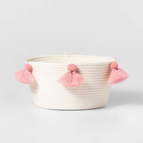 Small Coiled Rope Kids' Basket With Tassels Natural/rose Pink - Pillowfort™