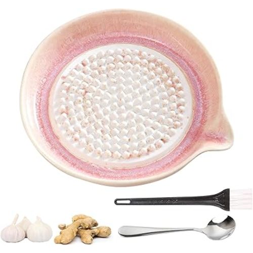 New Gradient Ceramic Grater Plate, Exquisitely Handcrafted Ginger Grater Plate for Chocolate, Fruits, Vegetables, Ginger, Garlic, and Cheese (Pink)