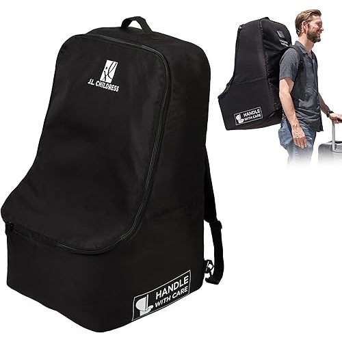 J.L. Childress DELUXE Backpack Car Seat Travel Bag - PREMIUM - Thicker Padding - Includes AirTag Holder - Airplane Bag for Baby Car Seats - Fits All Car Seats, Infant Carriers & Booster Seats – Black