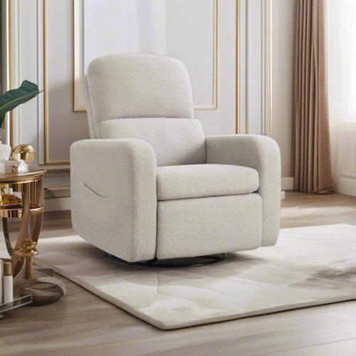 Reiby 36" Modern Upholstered Boucle Fabric Swivel and Rocker Glider Recliner