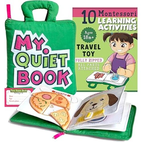 My Quiet Book - Airplane Must Haves for Toddlers, Quiet Books for Toddlers 1-3, Montessori Busy Book for Toddlers 1-3 with 10 Learning Activities, Gifts for 1 2 3 4 Year Old Girl & Boy