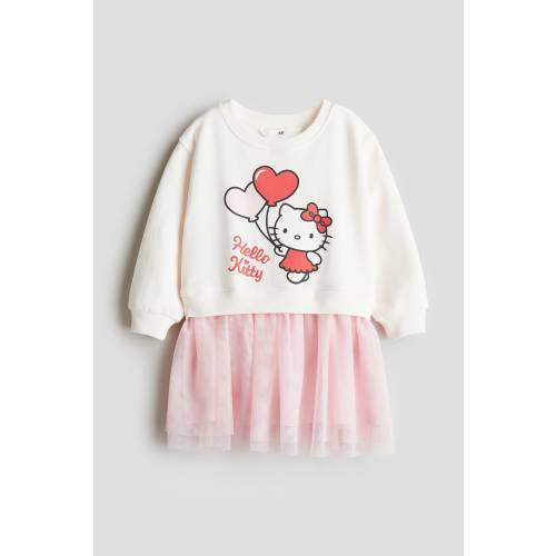 (5-6T) PRINTED SWEATSHIRT DRESS WITH TULLE SKIRT