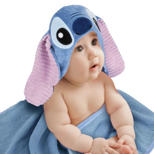 Lambs & Ivy Disney Stitch Luxury Blue Cotton Terry Hooded Baby Bath Towel