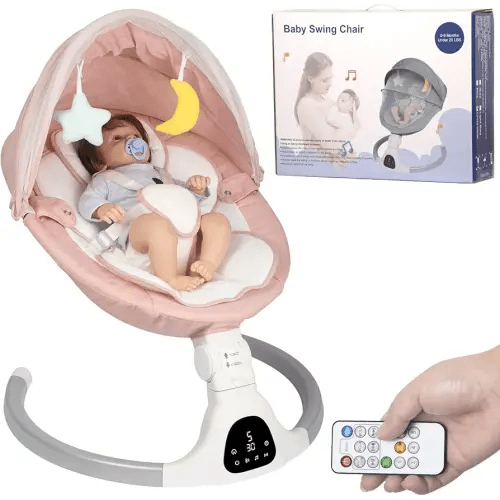 Electric Baby Swing for Infants, with Bluetooth Remote Control Timing Function and 10 Music 5 Swing Speeds 3 Seat Positions Baby Bouncer for Boy Girl Indoor & Outdoor Use (Pink)