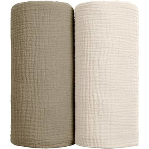 Muslin Swaddle Blanket Baby - Cotton Swaddling Blanket Soft Baby Receiving Blanket Neutral 2Pack(Olive)