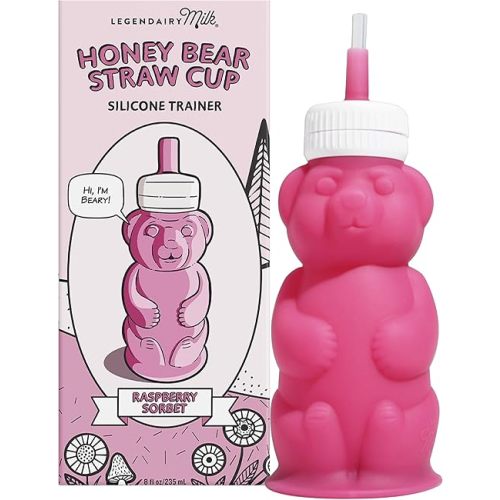 Legendairy Milk Honey Bear Straw Cup Silicone for Babies (Pink), 8 oz. Dishwasher Safe, Food Grade Silicone, Honeybear Sippy Cup for Ages 4+ Months