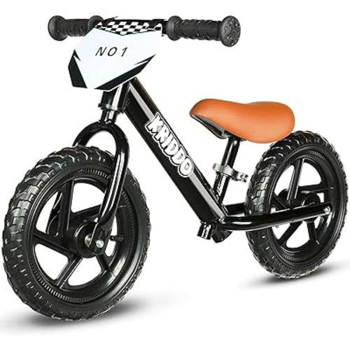 KRIDDO Toddler Balance Bike 2 Year Old, Age 24 Months to 5 Years Old, 12 Inch Push Bicycle with Customize Plate (3 Sets of Stickers Included), Gift Bike for 2-3 Boys Girls, White