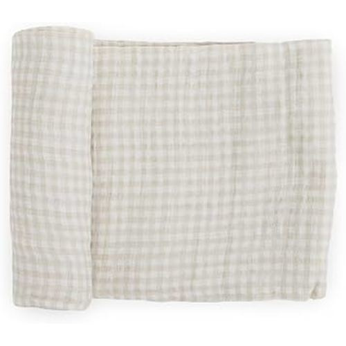 Tan Gingham Cotton Muslin Swaddle Blanket