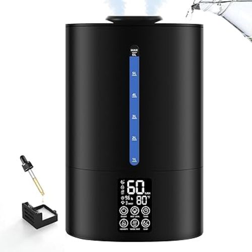 6L Humidifiers for Bedroom Large Room Home, Cool and Warm Humidifier for Plants Mist Top Fill Desk Humidifier Essential Oil Diffuser, Quiet Humidifiers with Adjustable Mist,360°Nozzle-Midnight Black