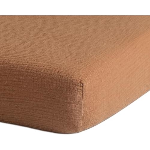 Meracorallo Muslin Fitted Crib Sheet, Soft and Breathable Baby Crib Sheet for Standard Crib and Toddler Mattresses (Camel)