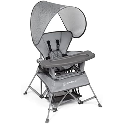 Baby Delight Go with Me Venture Portable Chair | Indoor and Outdoor | Sun Canopy | 3 Child Growth Stages | Elephant Grey