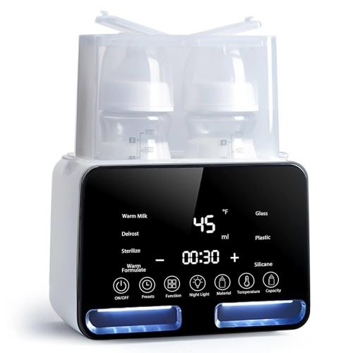 Double Bottle Warmer and Steri-lizer, 8-in-1 Fast Baby Milk Warmer with Timer for Breastmilk or Formula, Multifunctional Bottle Warmer with Food Heater Defro