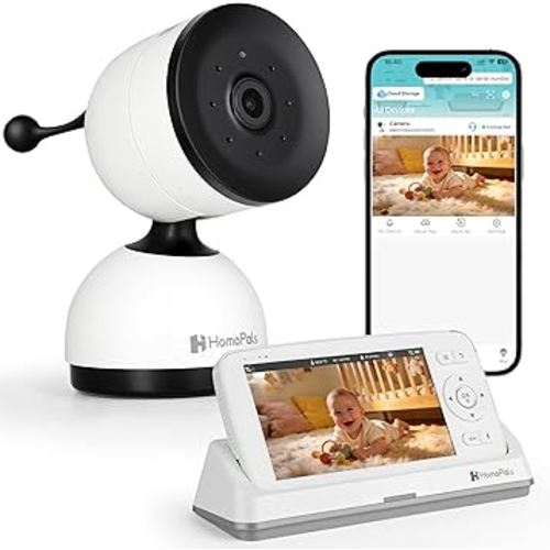 Dual-View Baby Monitor: HD WiFi Camera + 5-inch Screen | Night Vision, Two-Way Audio, Cry Detection, Pan-Tilt-Zoom, Temperature Sensor, 24/7 Recording via App, Color Night Light, Lullabies