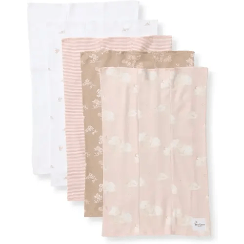 Burt's Bees Baby Infant Burp Cloths, 100% Organic Cotton Extra Absorbent Soft Fabric Drool Cloths, 5-Pack Newborn Must-Have Essential Large Burping Cloths, One Size 17 x 11.75 Inches