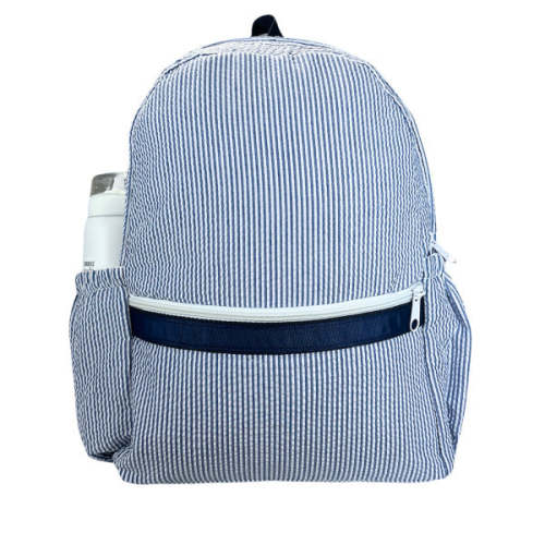 Medium Backpack w/Pockets Navy Seersucker by Mint Sweet Little Things
