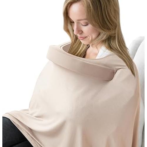 Nursing Covers for Breastfeeding, Breathable & Soft Privacy Feeding Covers 360 Degree Full Nursing Poncho for Baby and Mom with Removable Neckline (Apricot)