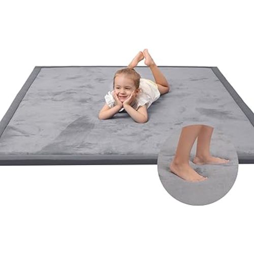 Baby Play Mat for Floor,1.3" Thick Memory Foam Tummy Time Mat,Soft Coral Velvet Nursery Rug,Large Non Slip Crawling Mat for Toddlers,Infants,Kids,Yoga Mat,Tatami Mat for Living Room(Dark Gray)