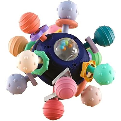 Baby Teething Toys Sensory Chew Infant Teething Relief Colorful Ball Rattle Teethers Toys Grasping Activities Baby Toys for 0-6-12-18 Months Girls Boys Gifts (Blue)