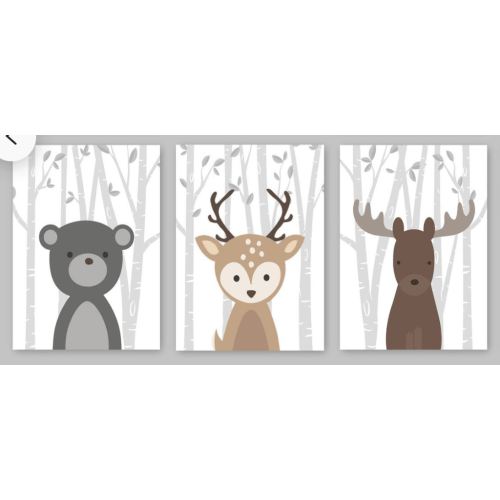 Animal Art Prints, Woodland Animals Posters, Forest Friends Home Decor Bear Canvas Wall Hanging for Kids by YassisPlace,               Ready to hang CANVAS          ,               11x14 inches