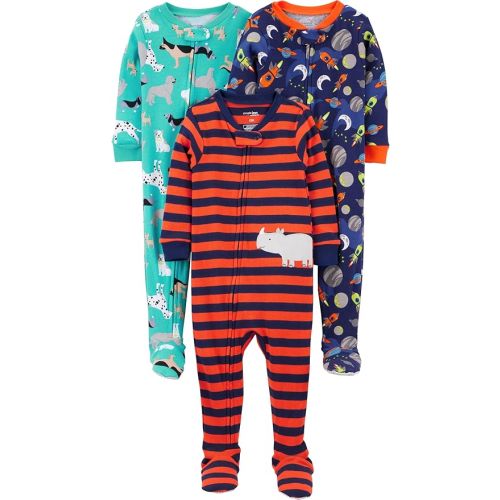 Simple Joys by Carter's Toddlers and Baby Boys' Snug-Fit Footed Cotton Pajamas, Pack of 3
