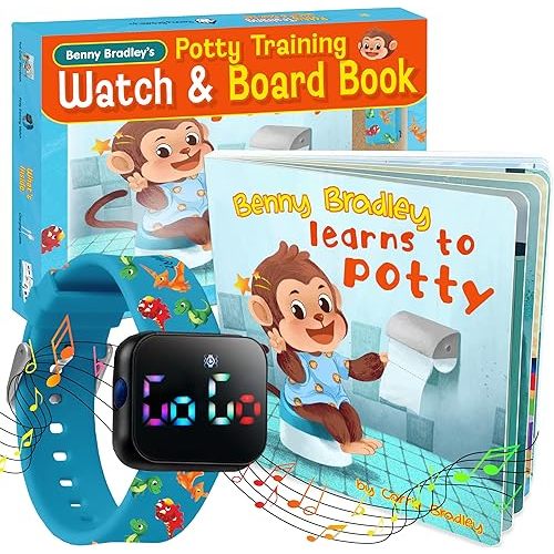 Potty Training Watch & Board Book for Kids – A Water Resistant Potty Reminder Device for Boys & Girls - Train Your Toddler with Fun Musical or Vibration Reminders and Printed Board Book (Dinosaur)
