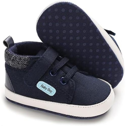 Meckior Toddler Baby Boys Girls High Tops Ankle Sneakers Soft Anti-Slip Sole PU Leather Moccasins Infant Newborn Prewalker First Walking Crib Shoes