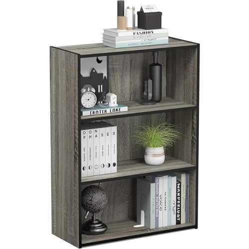 Furinno PASIR Book Shelf, 3-Tier Bookshelf, Storage Shelves Bookcase, 9.7 x 23.7 x 31.5, for Living Room, Bedroom, Home Office, French Oak